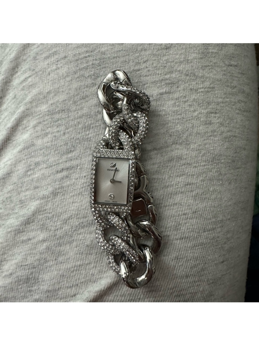 Swarovski Silver Crystal Pave Chain Bracelet Watch